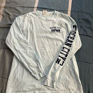 Ocean City NJ Graphic Long Sleeve Tshirt, Men’s Medium Light blue